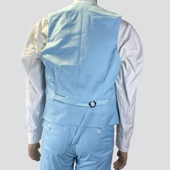 3 Piece Suit Men's 38R (XS) Jacket Vest Pants 30-34 X 29 Adj Waist Light Blue - Picture 6 of 14
